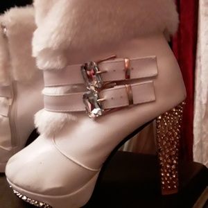 White, zip side ankle boots